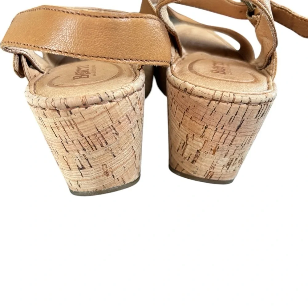 Born Platform Leather Cork Wedge Sandal Ankle Strap Brown Women's Sz 10M B81592